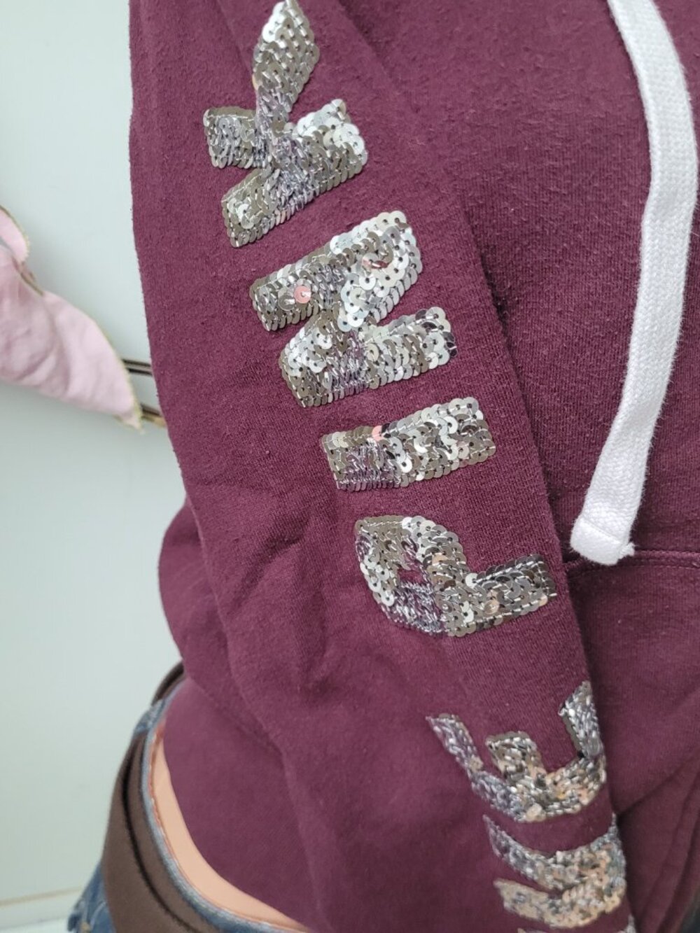Pink Burgundy Spangle Slim Crop Hoodie - Picture 3 of 6